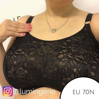 Elomi Kelsey UW Bralette -rintaliivit musta Kaarituettu, kokokuppinen ja toppaamaton pitsibralette 70-100, F-N EL300524-BLK