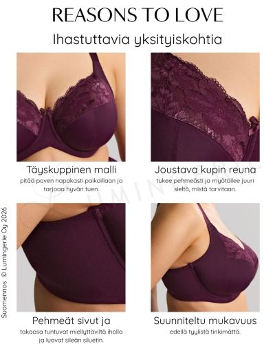 Sculptresse by Panache Amara UW Full Cup -rintaliivit - Plum Kaarituettu ja toppaamaton täyskuppinen liivi joustavalla kupin reunalla. 75-105, E-O 11265-PLM