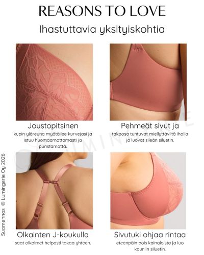 Sculptresse by Panache Sophia UW Stretch Lace Plunge -rintaliivit - Sienna Rose Kaarituettu, toppaamaton joustopitsinen plungeliivi. 75-105, E-M 11196-SIE