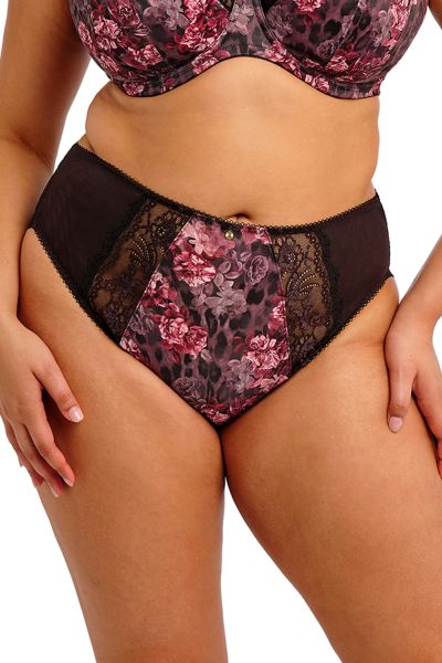 Elomi Morgan High Leg Brief -alushousut Dark Romance Midihousu normaalikorkealla vyötäröllä, korkealle leikatut jalansuut. M/40 - 4XL/50 EL4118-DAE