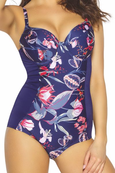 Ava Swimwear Navy Flowers -uimapuku Kaarituettu uimapuku topatuilla kupeilla. 65-100, D-L SKJ47