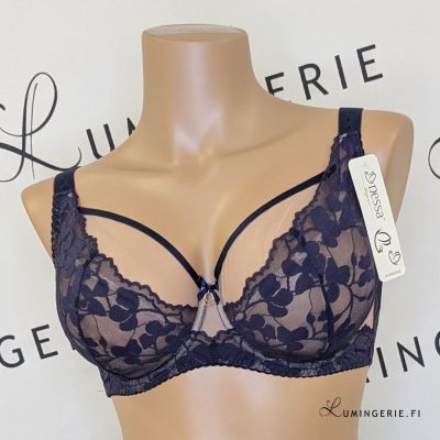 Nessa Ana UW Soft -rintaliivit Navy & Beige Kaarituettu, toppaamaton liivi kaksikerroksisilla mesh- ja joustopitsikupeilla. 65-100, E-O ANA-550-NAY