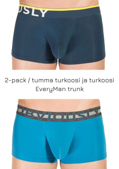 Obviously EveryMan Trunk 2-pack tumma turkoosi ja turkoosi Trunk 90% Bambu, 10% Lycra<br> S-XL B03-1H/B03-1F