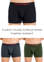 FreeMan Bokserit 3-pack musta, tuhkanharmaa ja metsänvihreä