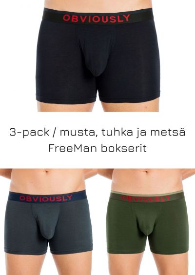 Obviously FreeMan Bokserit 3-pack musta, tuhkanharmaa ja metsänvihreä Bokserit 90% Bambu, 10% Lycra S-XL C00-1A/C00-1U/C00-1V