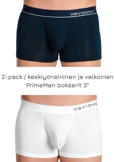 Obviously PrimeMan Bokserit 2-pack keskiyönsininen ja valkoinen Bokserit 7.5 cm lahkeella <br> 90% Mikrokuitu, 10% Lycra<br> S-XL A00-1M/A00-1N