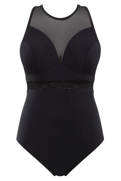 Panache Swimwear Onyx Chic Moulded Plunge -uimapuku Noir Kaarituettu kokouimapuku, jossa topatut kupit ja säädettävät olkaimet 70-85 DD-H SW1910-NOR