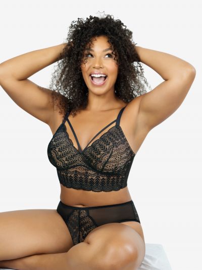 Parfait Mia Lace Longline -bralette Black Kaaritueton, muunneltava bralette 65-95, D-H P5951-BLK