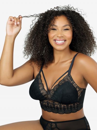 Parfait Mia Lace Longline -bralette Black Kaaritueton, muunneltava bralette 65-95, D-H P5951-BLK