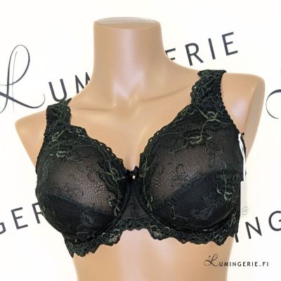 Plaisir Lingerie Beate Lux UW Soft Full Cup -rintaliivit Black & Moss Green Kaarituettu, toppaamaton, joustopitsinen täyskuppiliivi. 80-110 D-H 619435-31/MSS