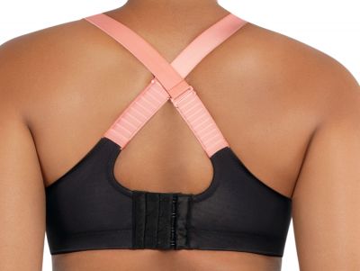 Parfait Active Power Fit -urheilurintaliivit Black w Pink Blush Kaarituettu, toppaamaton urheiluliivi muunneltavilla olkaimilla 70-100, D-H P6002-BLK