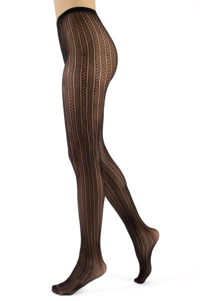 Cette Ribbed Fishnet -pitsisukkahousut Black Pitsikuviosukkahousut pehmeällä vyötärönauhalla. S/M - 2XL 441-902/BLK