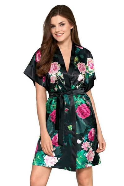  Rose-satiiniaamutakki ruusuprintti  M/38-40 - XL/46-48 