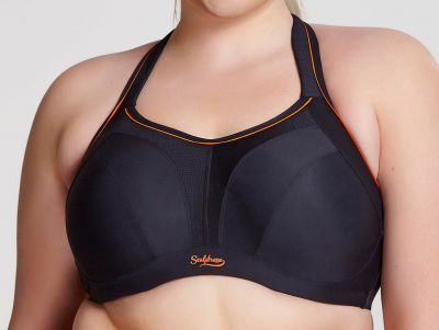 Sculptresse by Panache Sculptresse Sport 9441 urheilurintaliivit Black & Orange Kaarituettu, toppaamaton urheiluliivi, jossa olkaimissa racerback-mahdollisuus 75-105, D-K SCU-9441-BLK