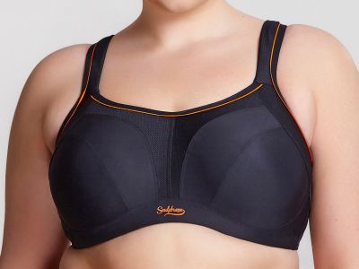 Sculptresse by Panache Sculptresse Sport 9441 urheilurintaliivit Black & Orange Kaarituettu, toppaamaton urheiluliivi, jossa olkaimissa racerback-mahdollisuus 75-105, D-K SCU-9441-BLK