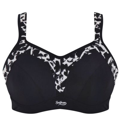 Sculptresse by Panache Sculptresse Sport 9441 urheilurintaliivit Monochrome Kaarituettu, toppaamaton urheiluliivi, jossa olkaimissa racerback-mahdollisuus. 75-105, D-K SCU-9441-MONO