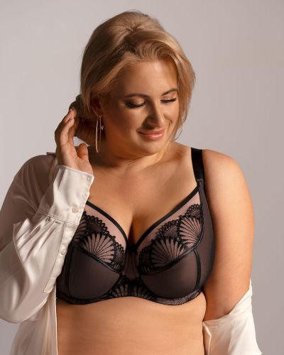Nessa Selena Nouveau UW Soft -rintaliivit Black & Beige Kaarituettu, pehmeäkuppinen kirjailtu meshbalconette pitsikoristeilla. 65-110, D-P SEN-500-B&B