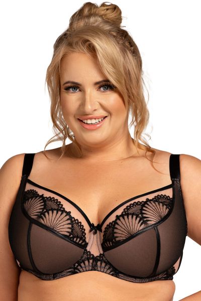 Nessa Selena Nouveau UW Soft -rintaliivit Black & Beige Kaarituettu, pehmeäkuppinen kirjailtu meshbalconette pitsikoristeilla. 65-110, D-P SEN-500-B&B