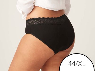 Modibodi Sensual Hi-Waist Bikini -alushousut Heavy-Overnight Black Tämän tuotteen imukyky on **** Heavy-Overnight. 38/S - 50/4XL 