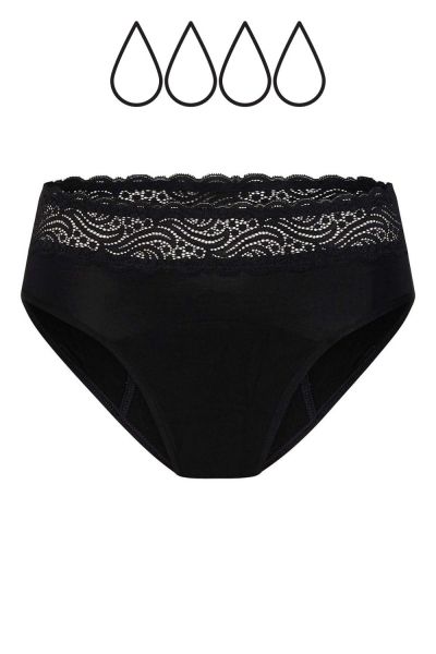 Modibodi Sensual Hi-Waist Bikini -alushousut Heavy-Overnight Black Tämän tuotteen imukyky on **** Heavy-Overnight. 38/S - 50/4XL 