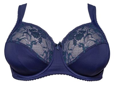 Plaisir Lingerie Sofia Soft Full Cup -rintaliivit Dark Blue Kaarituettu, toppaamaton, joustopitsinen täyskuppiliivi 80-110 D-I 1125-17/DAB