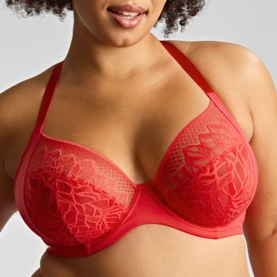 Sculptresse by Panache Sophia UW Stretch Lace Plunge -rintaliivit - Red Kaarituettu, toppaamaton joustopitsinen plungeliivi. 75-105, F-L 11196-RED