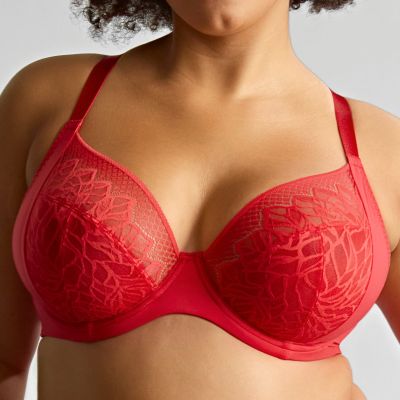 Sculptresse by Panache Sophia UW Stretch Lace Plunge -rintaliivit - Red Kaarituettu, toppaamaton joustopitsinen plungeliivi. 75-105, F-L 11196-RED