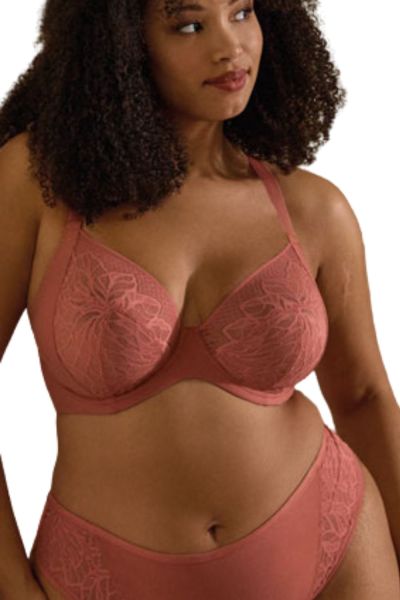 Sculptresse by Panache Sophia UW Stretch Lace Plunge -rintaliivit - Sienna Rose Kaarituettu, toppaamaton joustopitsinen plungeliivi. 75-105, E-M 11196-SIE