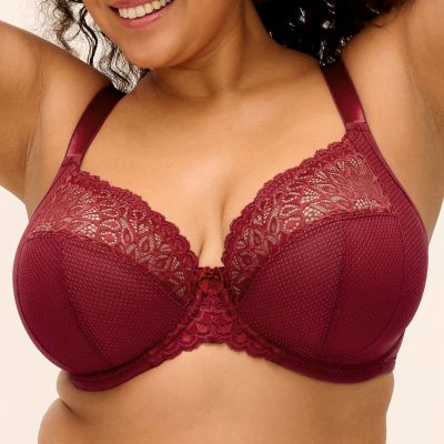 Elomi Tiernie UW Stretch Plunge -rintaliivit - Tibetan Red Kaarituettu, kokokuppinen ja toppaamaton plunge-liivi joustopitsisellä kupin reunalla. 70-100, E-O EL303334-TIB