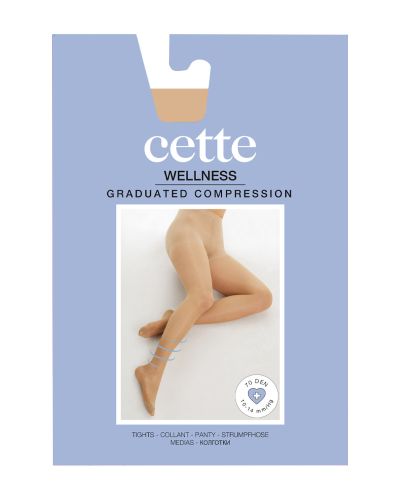 Cette Wellness Medium -kompressiosukkahousut 70 den 10-14 mm/hg - Beige Kompressiosukkahousut kevyellä 10-14 mmHg:n kompressiolla. CE-merkitty lääkinnällinen laite. S/36-38 - 2XL/52-54 473-117-BEI