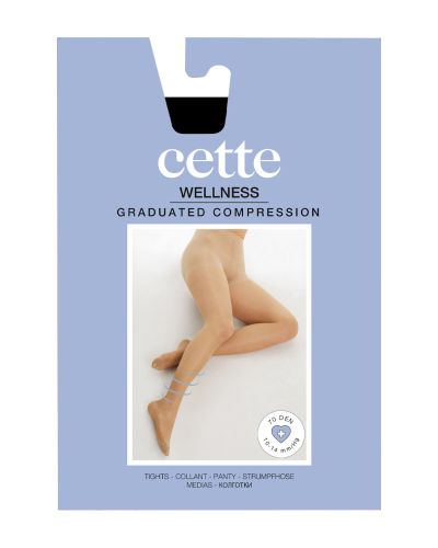 Cette Wellness Medium -kompressiosukkahousut 70 den 10-14 mm/hg - Black Kompressiosukkahousut kevyellä 10-14 mmHg:n kompressiolla. CE-merkitty lääkinnällinen laite. S/36-38 - 2XL/52-54 473-902/BLK