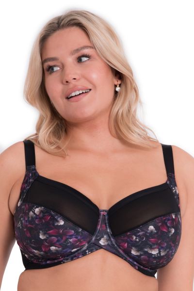 Curvy Kate Wonderfully Full Cup -rintaliivit Black Floral Kaarituettu, toppaamaton täyskuppinen liivi. 70-105, E-O CK-061-102-BFL