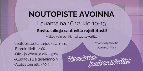 Noutopiste avoinna lauantaina 16.12.2023 klo 10-13